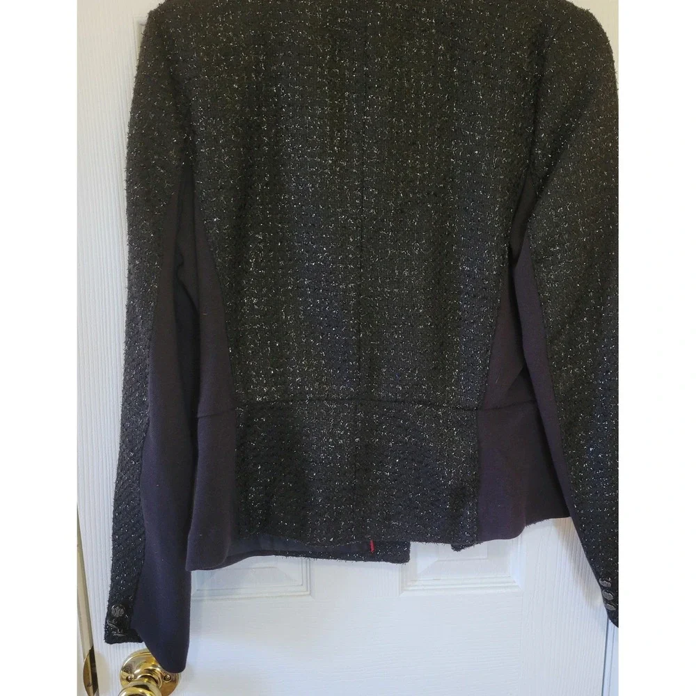 Worthington Black Tweed Blazer Metallic Shimmer Single‎ Button Jacket Womens L